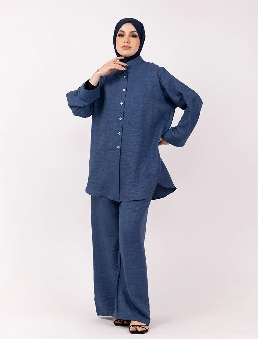 Navy Linen Feel Co Ord